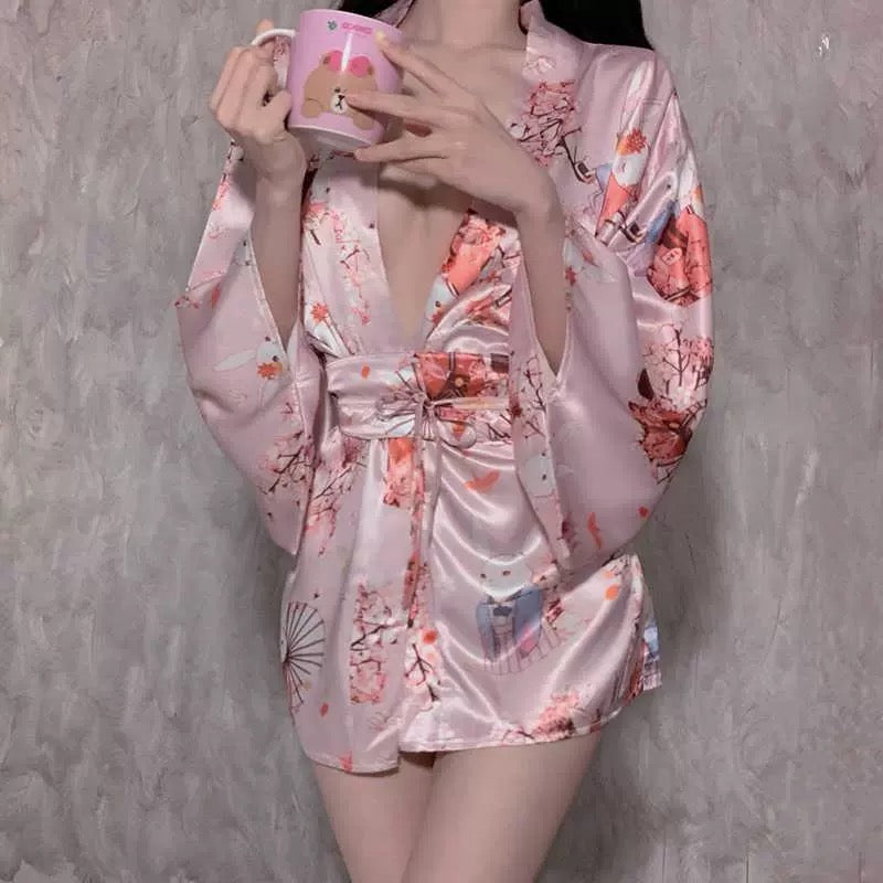 Eastern Elegance - Cherry Blossom Kimono Set (Sakura Pink)