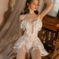 Romantic Nightgown - French Princess Ribbon Belt Mesh Skirt (White)