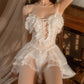 Romantic Nightgown - French Princess Ribbon Belt Mesh Skirt (White)