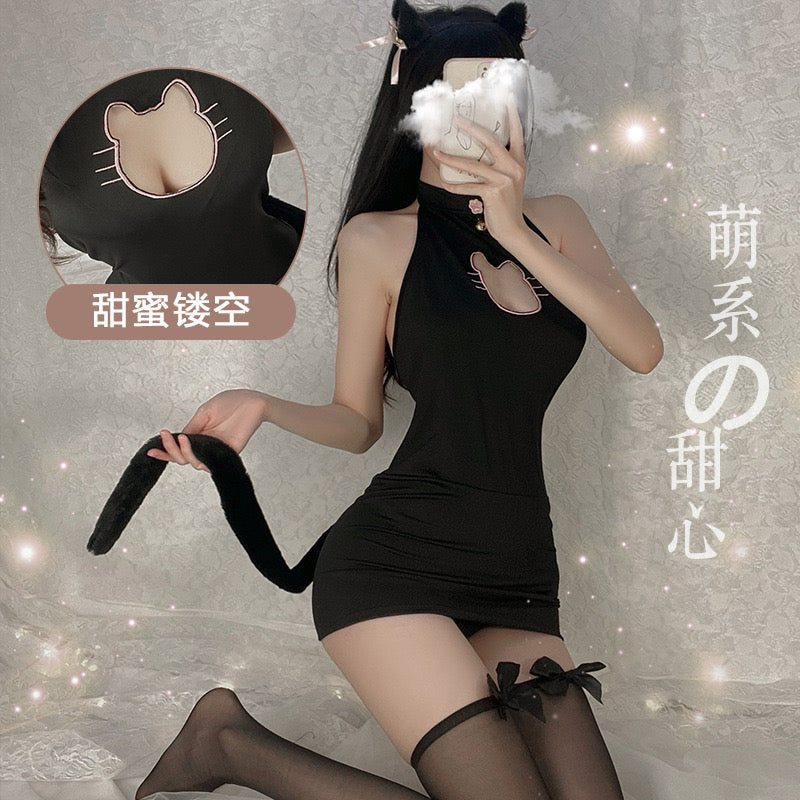 Sweet Surrender - Hollowed-out Anime Cat Ear Girl Set