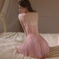 Romantic Nightgown - Gentle Watercolor Style Sheer Mesh Nightgown (Pink)