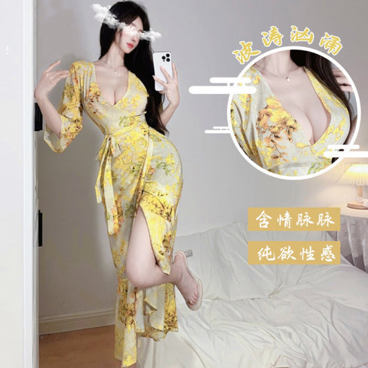 Sexy Goddess - Romantic Yellow Floral Wrap Dress