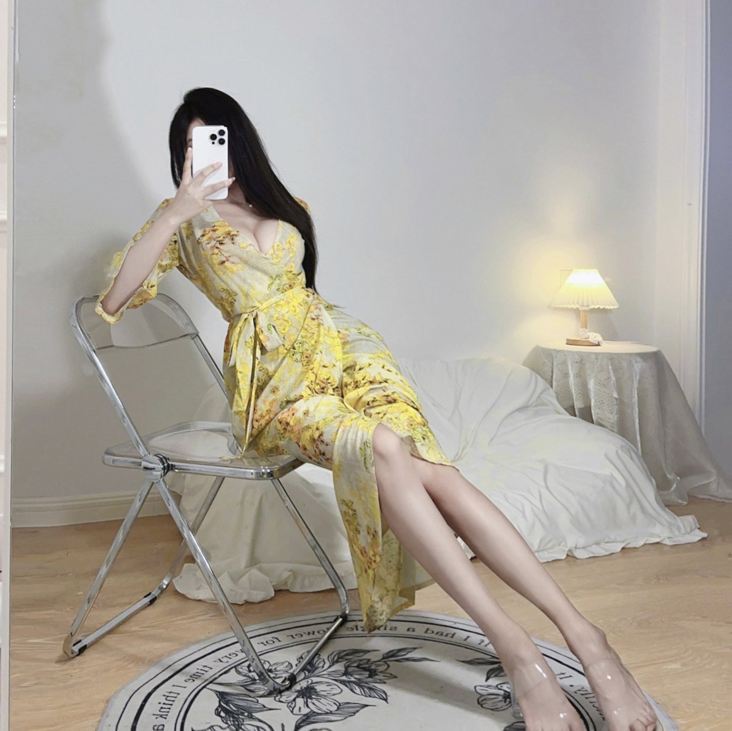 Sexy Goddess - Romantic Yellow Floral Wrap Dress