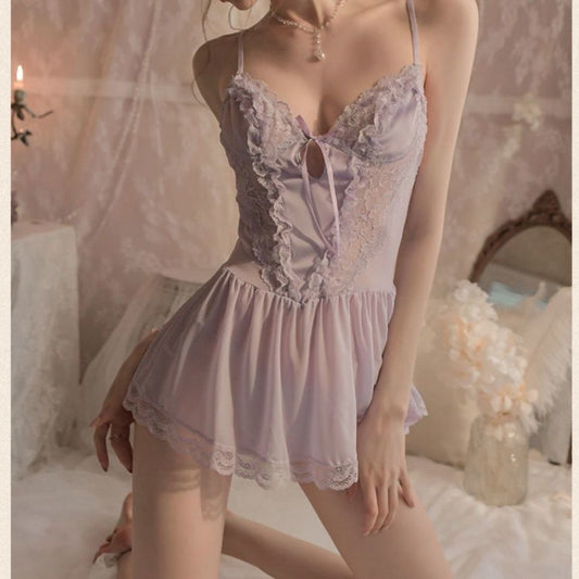 Romantic Nightgown - Luxurious Purple Lace Cami Nightdress