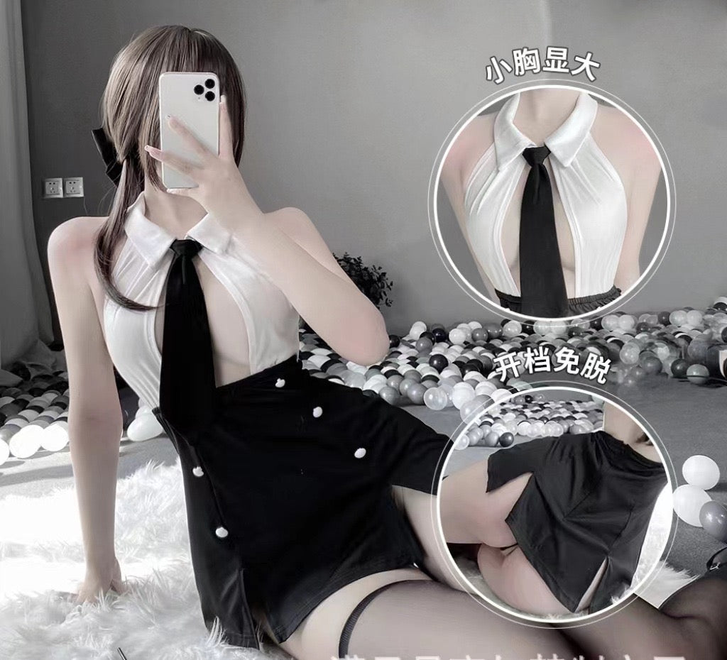 Uniform Temptation - Cardigan Backless One-Piece Secretary Suit