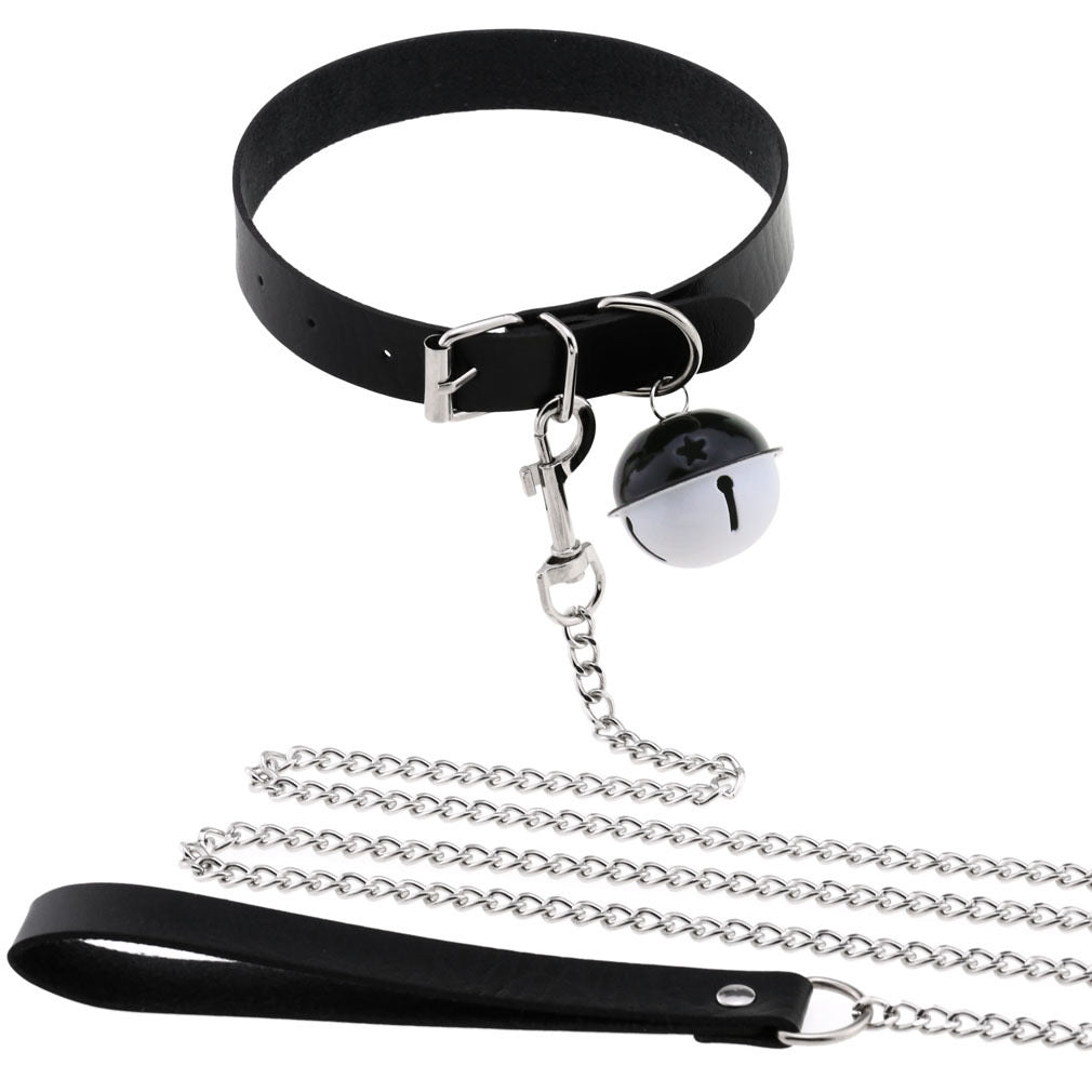 Accessories - Bell Collar Leash Rope Chain (Black and White)