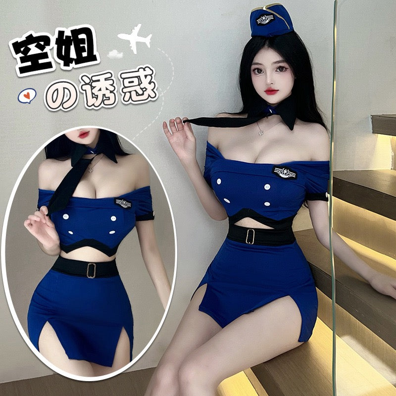 Uniform Temptation - Secret Flight Slim Fit Flight Attendant Set (Blue)