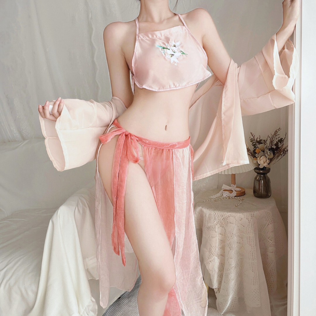 Eastern Elegance - Luxurious Eastern Embroidered Lingerie Set (Lotus Pink)