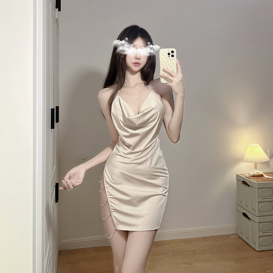 Sexy Goddess - Glamorous Side-Open Slip Dress (Ivory)